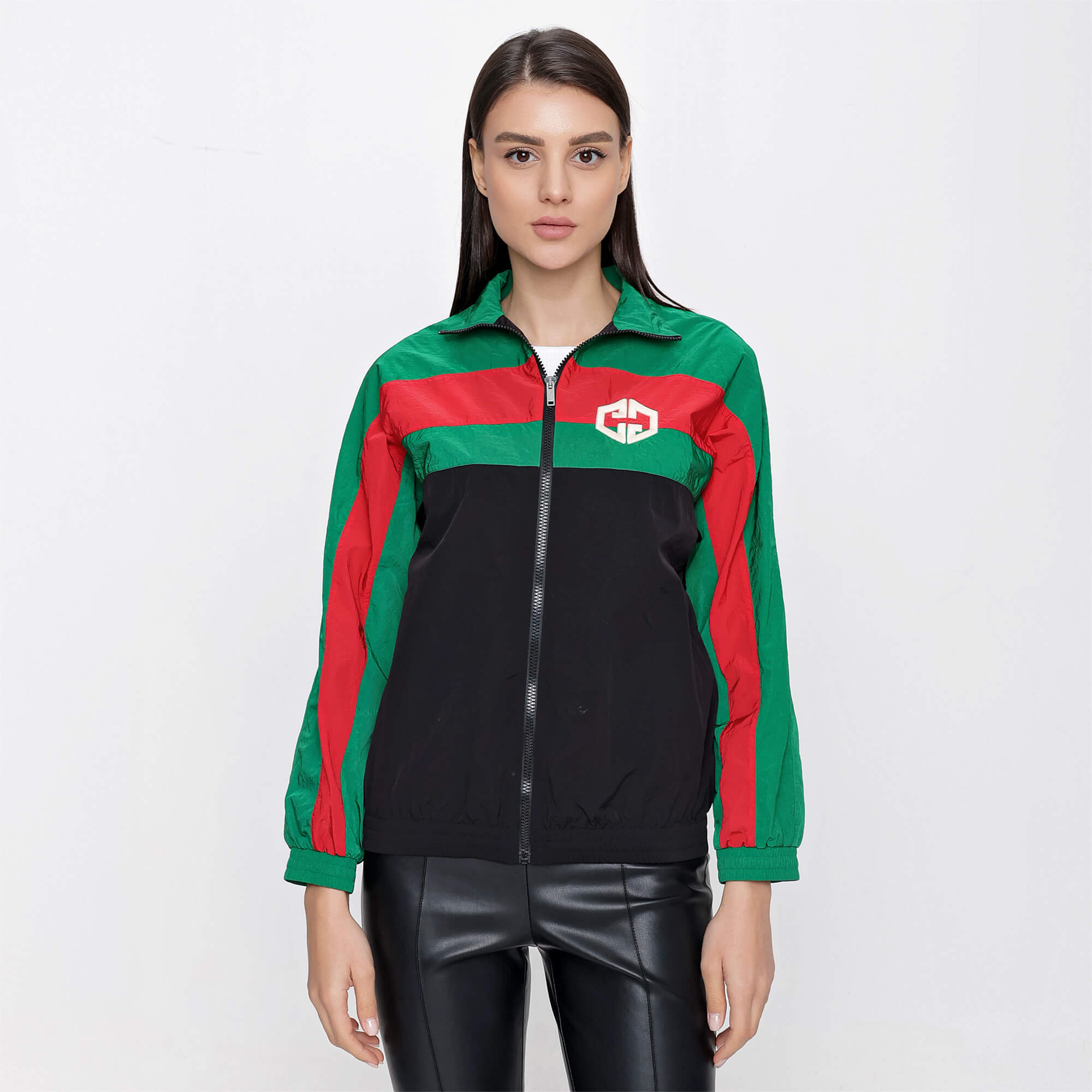 GUCCI - Black & Green Polyamide Zip Up Track Lightweight Jacket